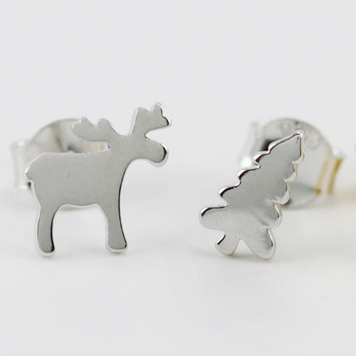 SILVER MOOSE TREE MIX-MATCH STUD EARRINGS