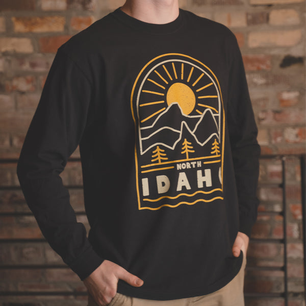 North Idaho Sunrise Long Sleeve Tee - Black (100% Cotton)