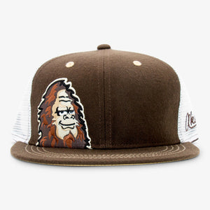 Aksels Bigfoot flatbill snapback hat in brown and white
