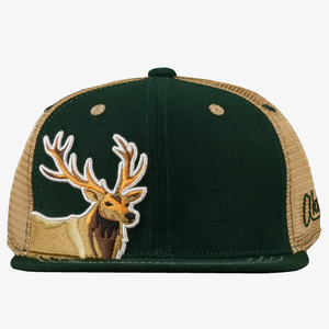Aksels Elk Green kids flatbill snapback hat with tan mesh back