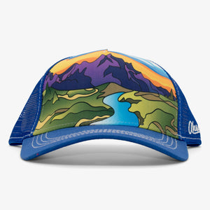 Aksels Summer Mountain Curved Bill Trucker Hat - Royal Blue
