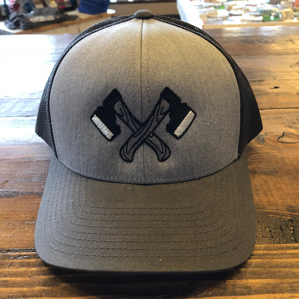 Dual Hatchet Trucker Hat Graphite Black Mesh