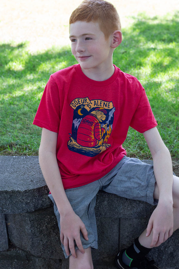 Kids Red Campfire Bear Tee