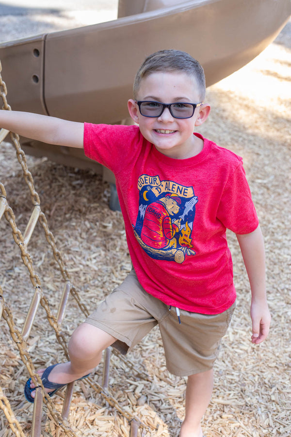 Kids Red Campfire Bear Tee