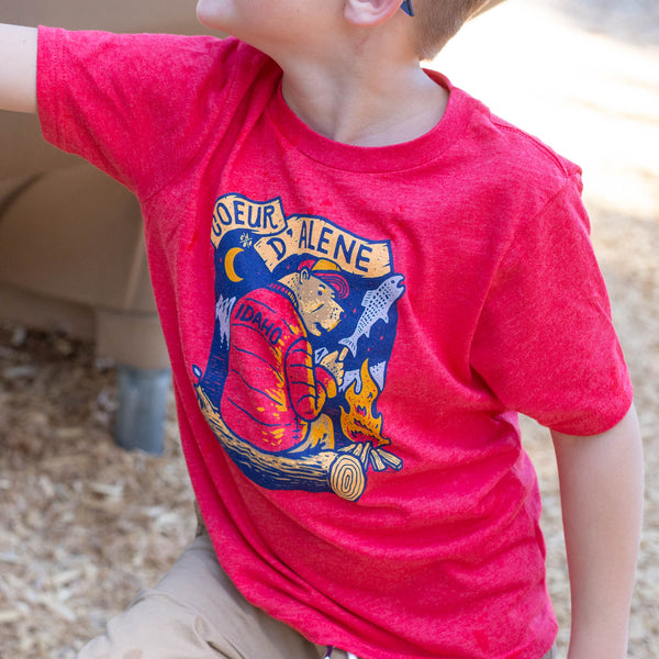 Kids Red Campfire Bear Tee