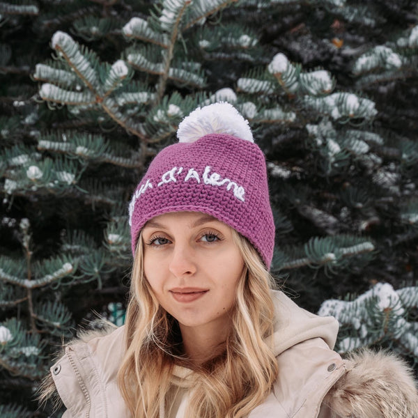 Coeur d'Alene Hand Knitted Mauve & White Beanie