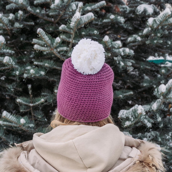 Coeur d'Alene Hand Knitted Mauve & White Beanie