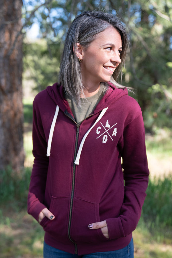 CDA Idaho Logo 1887 Lake Maroon Zip Hoodie