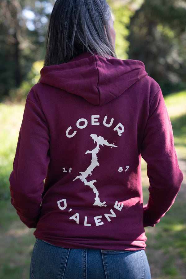 CDA Idaho Logo 1887 Lake Maroon Zip Hoodie