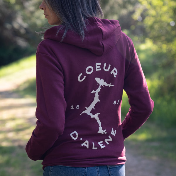 CDA Idaho Logo 1887 Lake Maroon Zip Hoodie