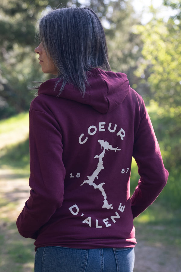 CDA Idaho Logo 1887 Lake Maroon Zip Hoodie