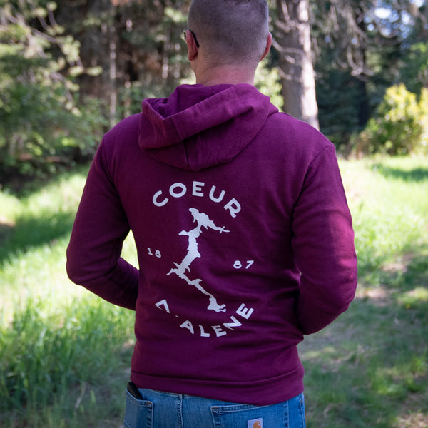 CDA Idaho Logo 1887 Lake Maroon Zip Hoodie