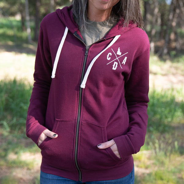 CDA Idaho Logo 1887 Lake Maroon Zip Hoodie