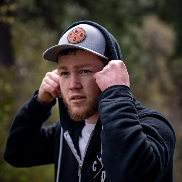 CDA Dark Leather Logo Heather Gray Trucker Hat