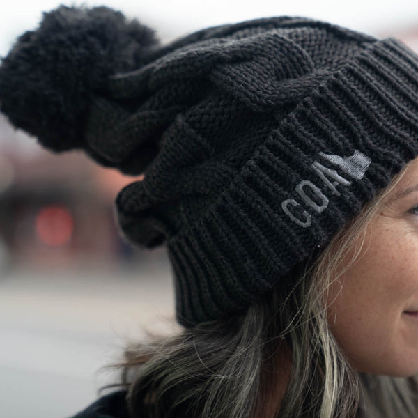 CDA State Cable Knit Pom-Pom Charcoal Beanie