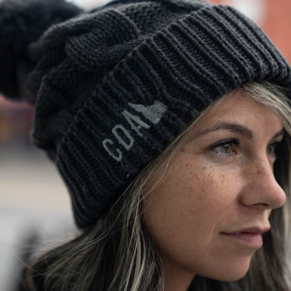 CDA State Cable Knit Pom-Pom Charcoal Beanie