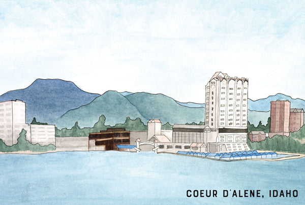 Coeur d'Alene Watercolor Skyline Postcard