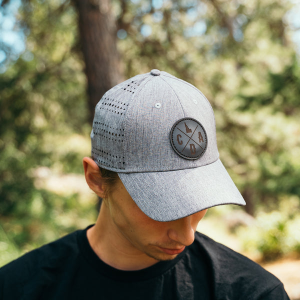 Gray Heather Perf Hat, Black Leather Logo