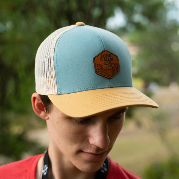 Smoke Blue Leather Patch Logo Hat