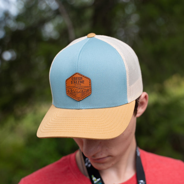 Smoke Blue Leather Patch Logo Hat