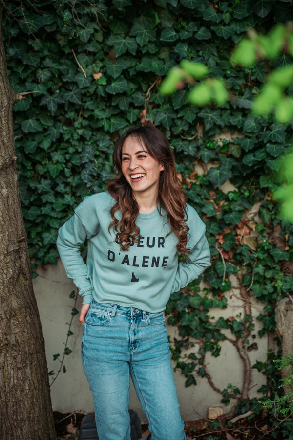 Dusty Blue Coeur d'Alene Crop Top Sweatshirt