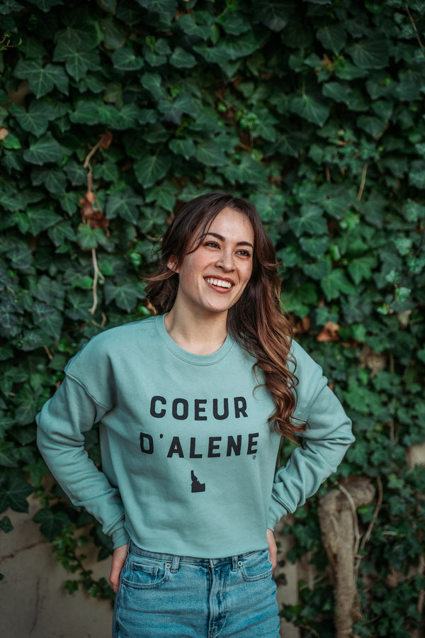 Dusty Blue Coeur d'Alene Crop Top Sweatshirt