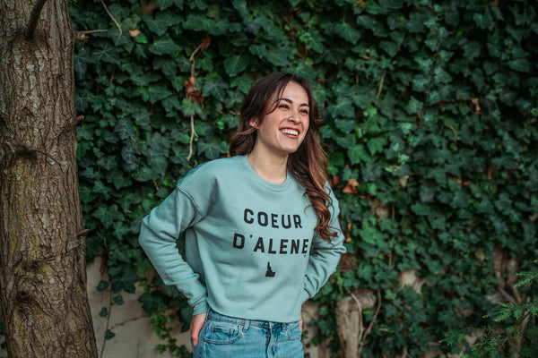 Dusty Blue Coeur d'Alene Crop Top Sweatshirt