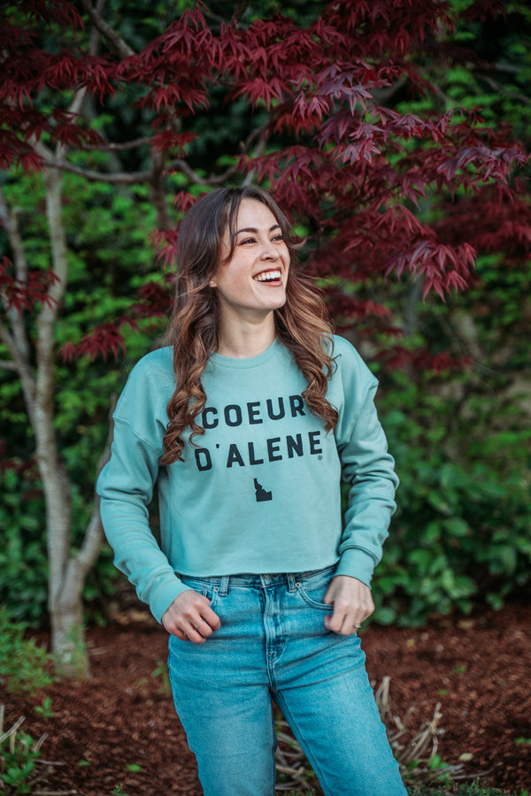 Dusty Blue Coeur d'Alene Crop Top Sweatshirt