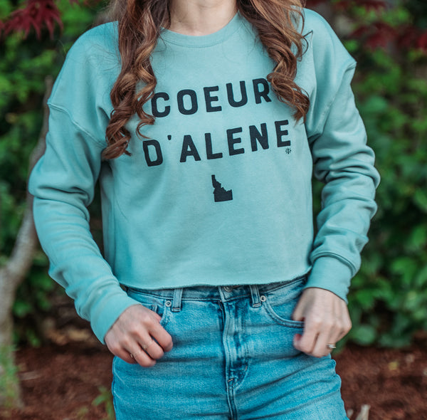 Dusty Blue Coeur d'Alene Crop Top Sweatshirt