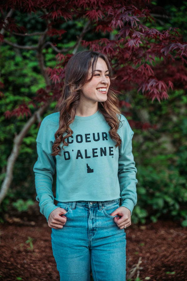 Dusty Blue Coeur d'Alene Crop Top Sweatshirt