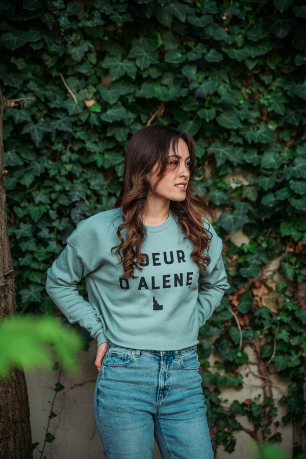 Dusty Blue Coeur d'Alene Crop Top Sweatshirt