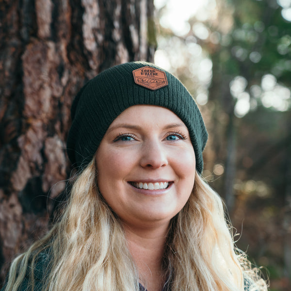 Forest Green Leather Patch Slouchy Beanie