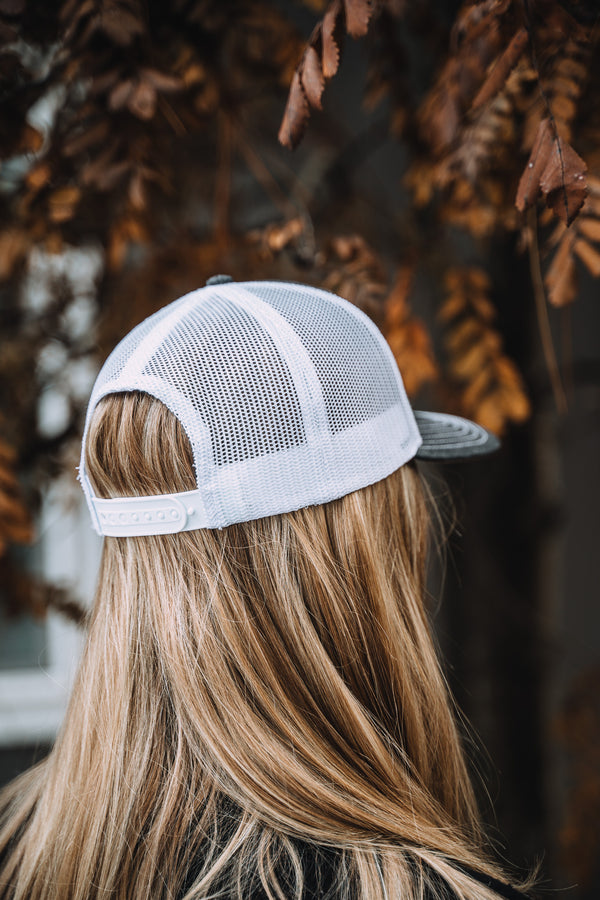 Heather White Logo Trucker Hat