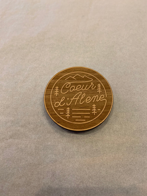 Coeur d' Alene Circle Line Wooden Magnet