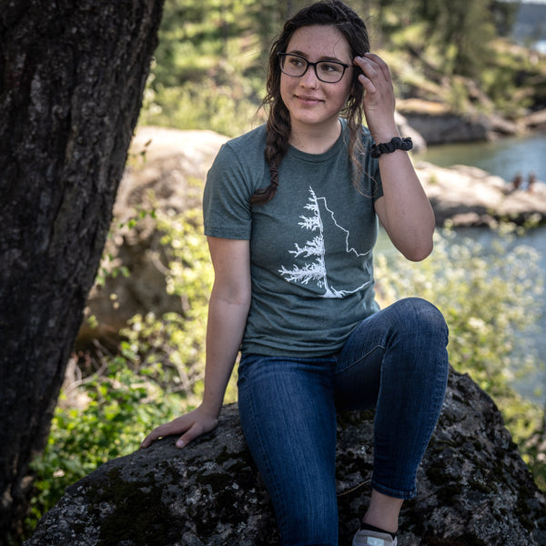 IdaTree (Idaho Tree) Forest Green Tee on Tubbs Hill Coeur d'Alene