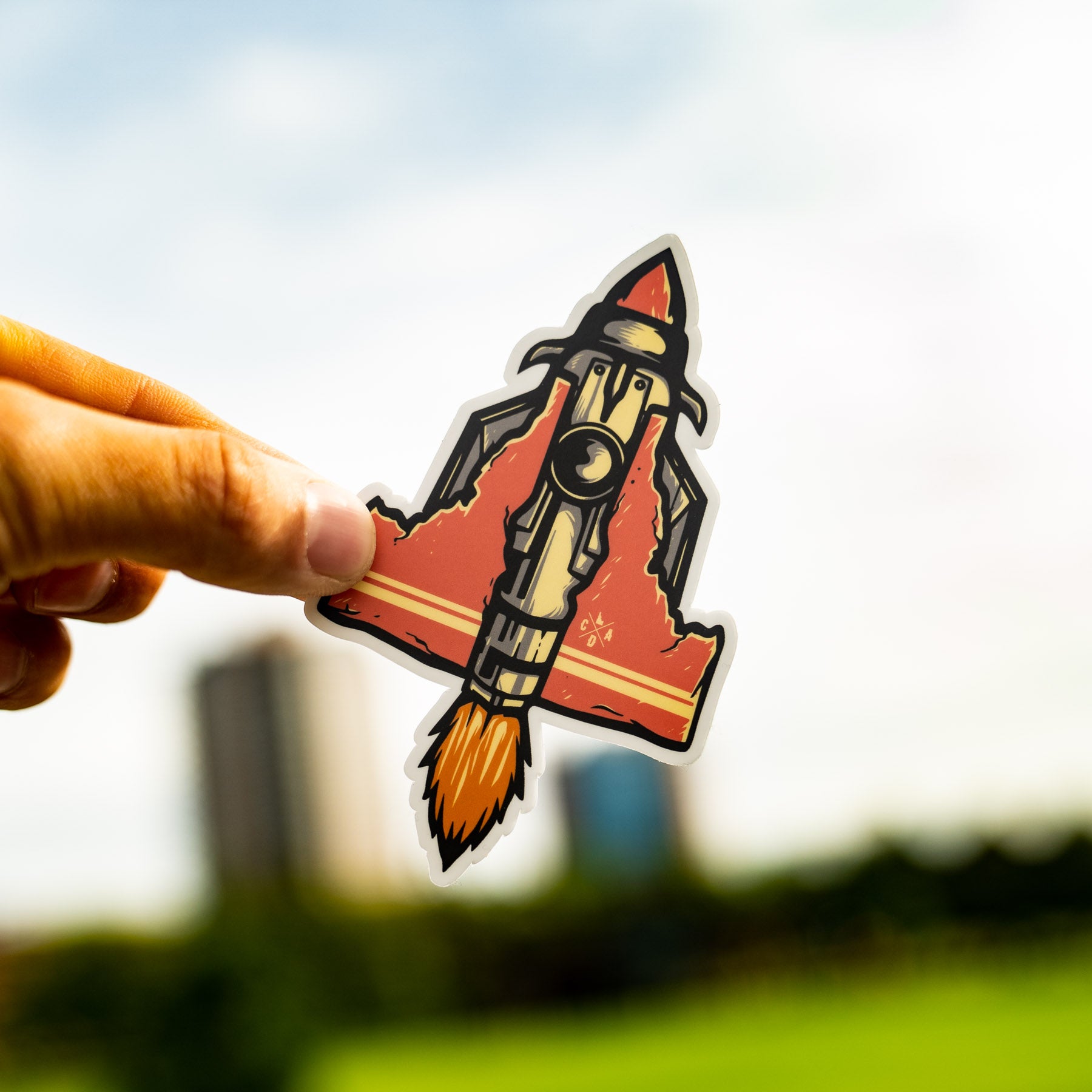Rusty Rice Rocket Stickers Idaho Retro Rocket Ship Sticker β CDA IDAHO Clothing Company