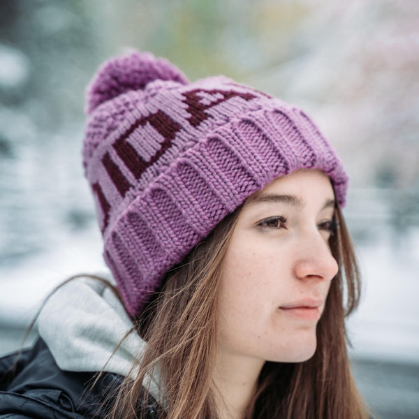 Idaho Text Beanie Mauve & Dark