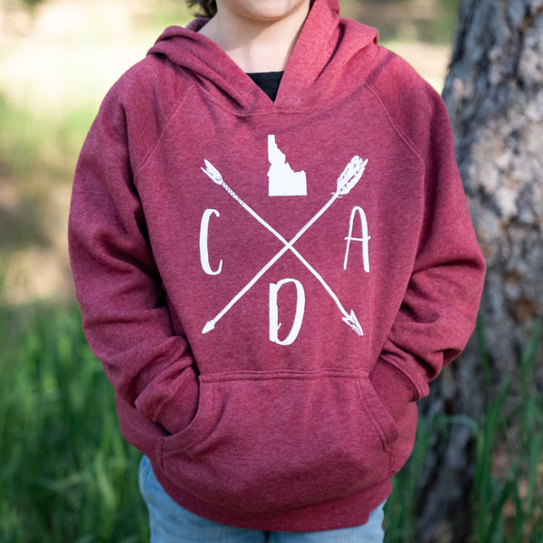 CDA Idaho Arrow Logo Maroon Kids Pullover Hoodie