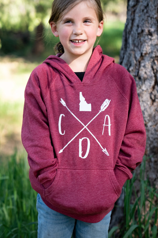 CDA Idaho Arrow Logo Maroon Kids Pullover Hoodie