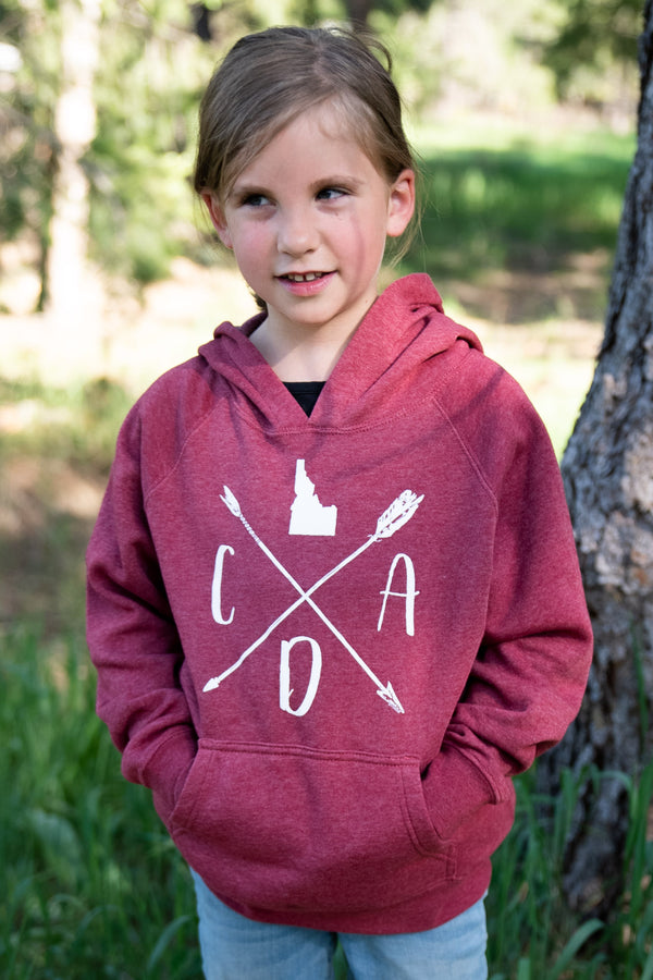 CDA Idaho Arrow Logo Maroon Kids Pullover Hoodie