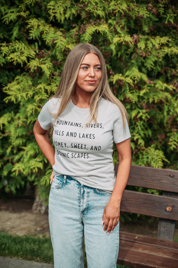 Mountains, Rivers, Hills and Lakes Womens Tee