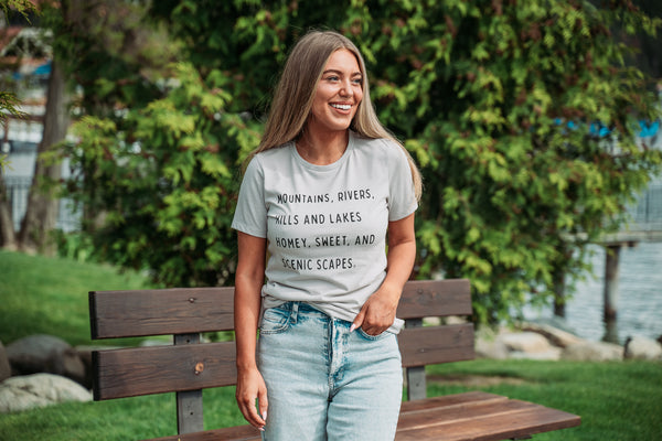 Mountains, Rivers, Hills and Lakes Womens Tee