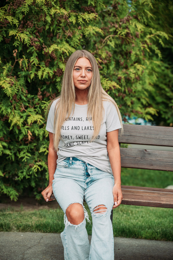 Mountains, Rivers, Hills and Lakes Womens Tee