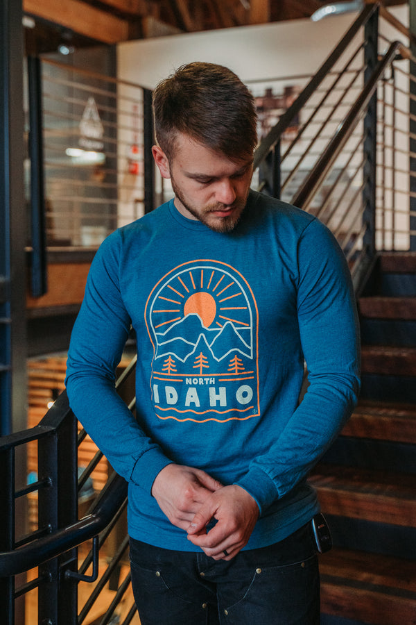 North Idaho Sunrise Deep Teal Long Sleeve Tee