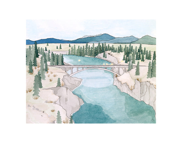 Post Falls Bridge Watercolor 14x11 Print