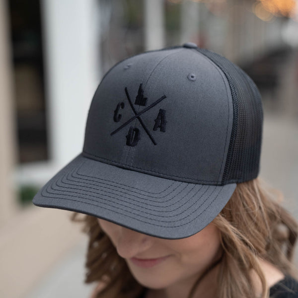 Richardson Charcoal / Black Logo Trucker Hat