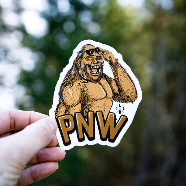 The Happy PNW Bigfoot Sasquatch Sticker