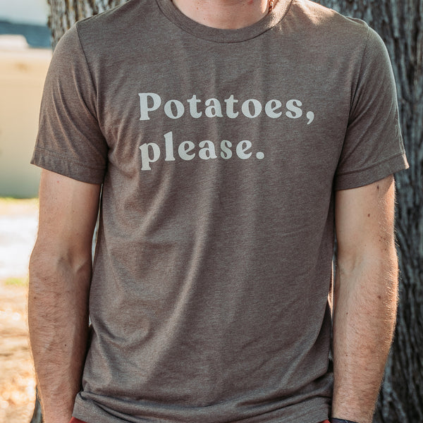 Unisex Heather Brown Potatoes Please Tee