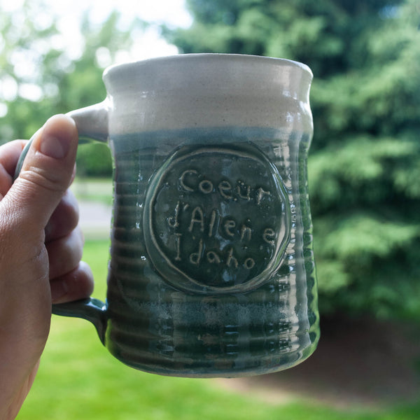 Handmade Ceramic Coeur d’Alene Coffee Mug - Green Glaze