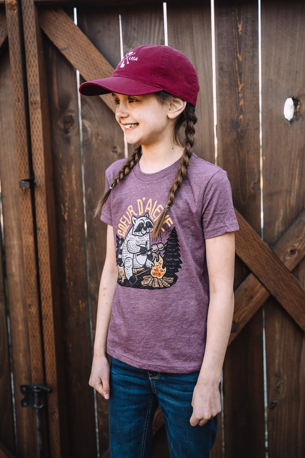 Kids Maroon Raccoon Tee